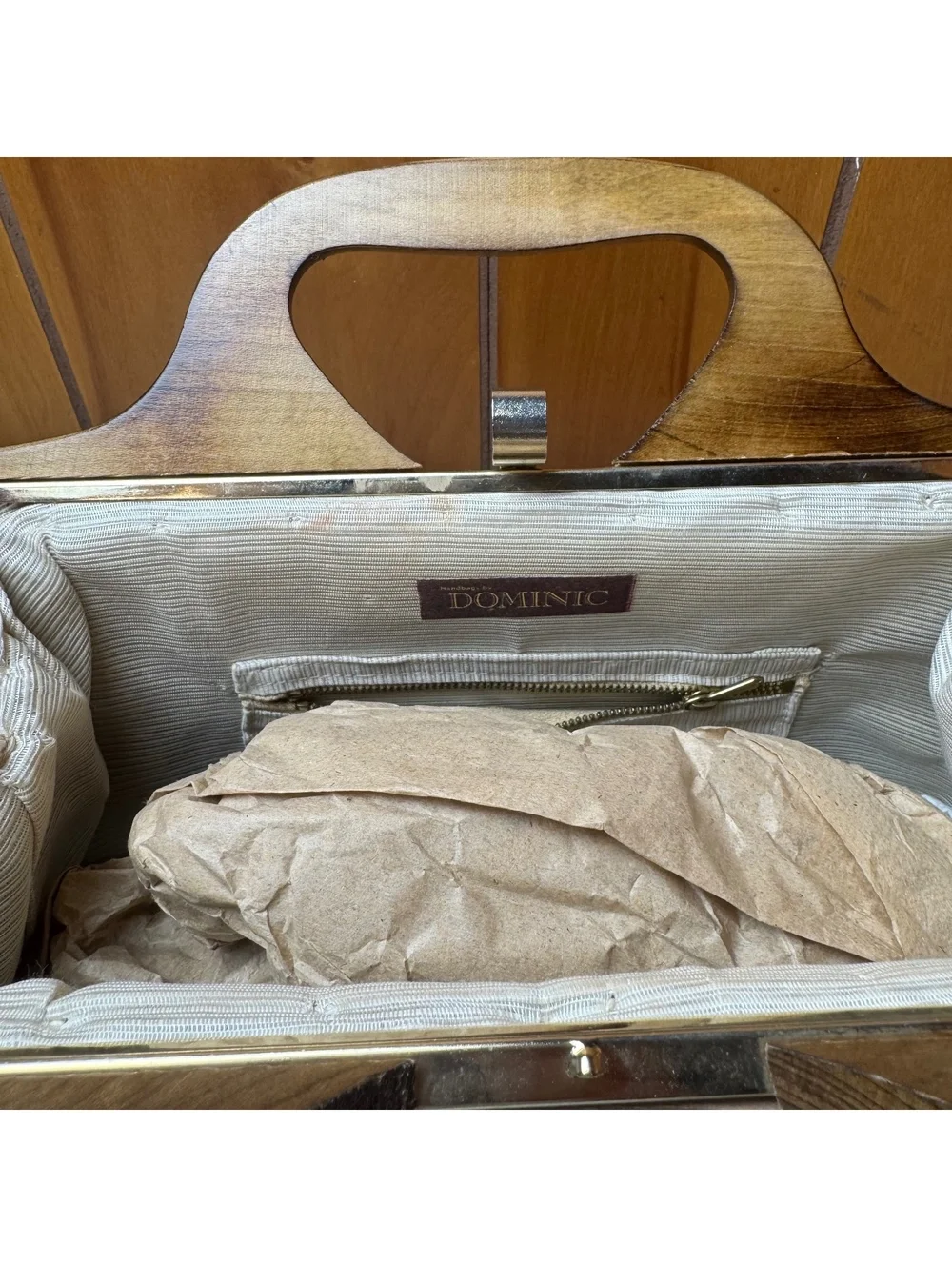 Vintage Italian Raffia Handbag Wooden Handle Clutch Purse Made In Ital